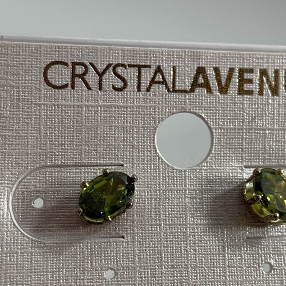 Crystal Avenue Earrings Green Rhinestone Studs Oval Shape New on Card - Picture 2 of 6